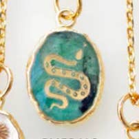 Gemstone Pendant Hand Painted Gold- Aquamarine Snake