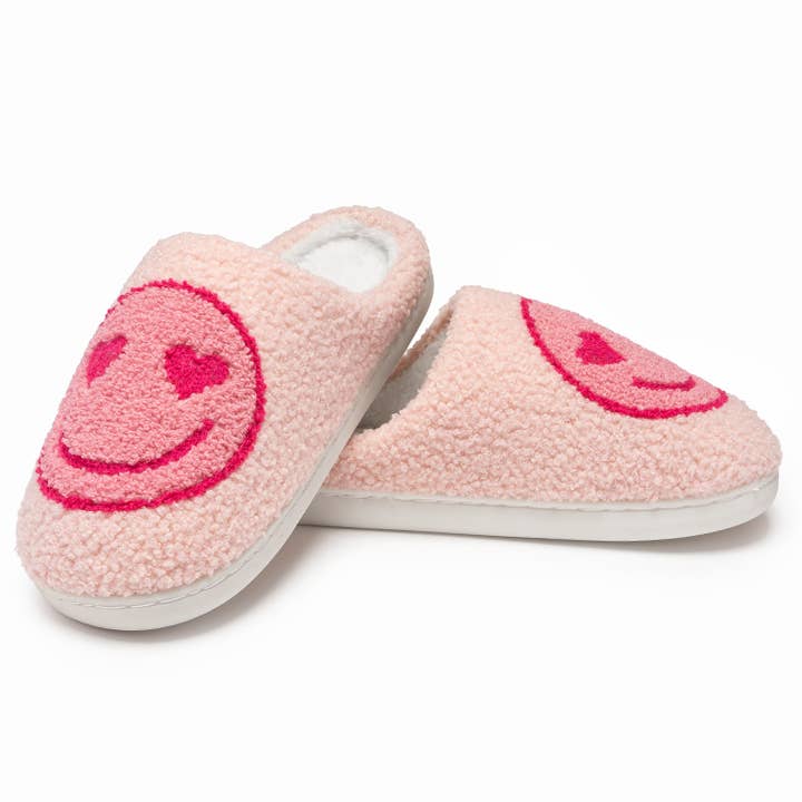 Indoor / Outdoor Slippers - Heart Eyes Happy Faces - Pink