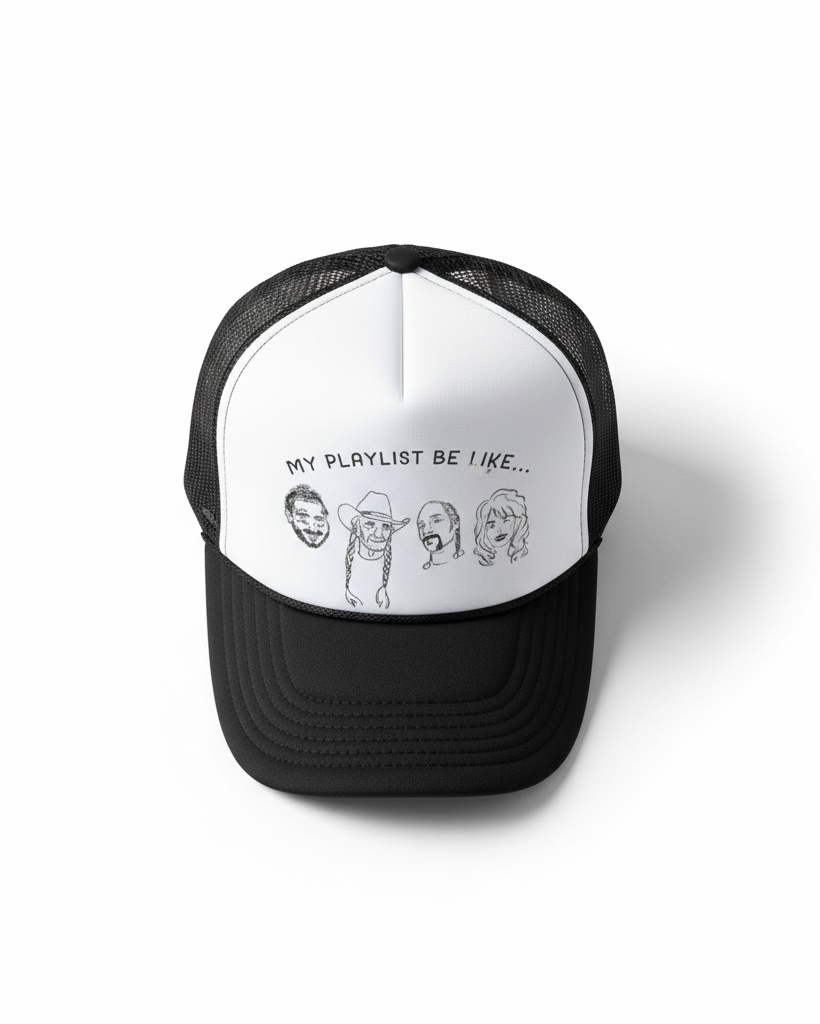 Flat lay of trucker hat