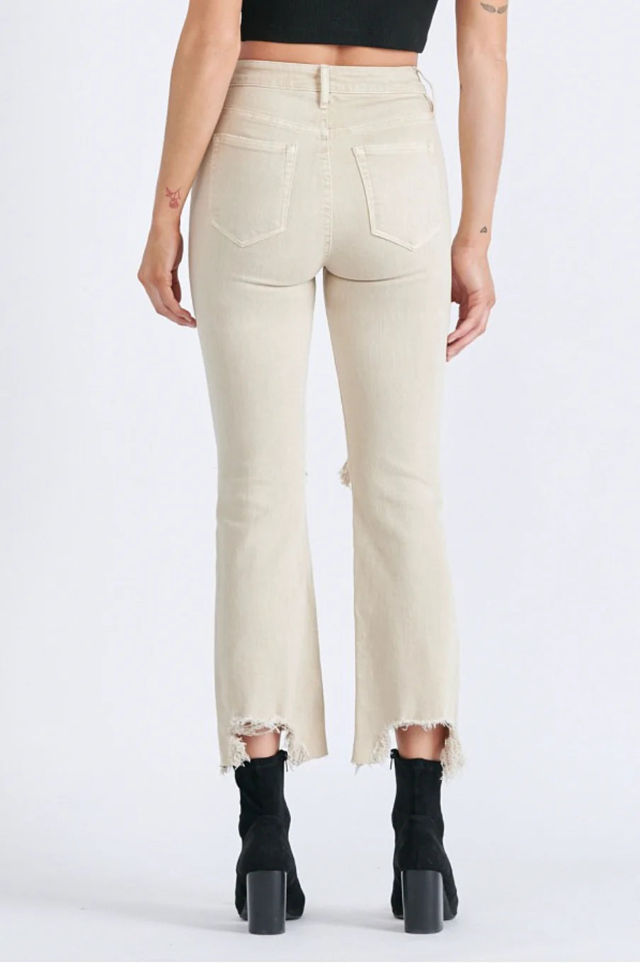 Khaki Cropped Flares Jeans