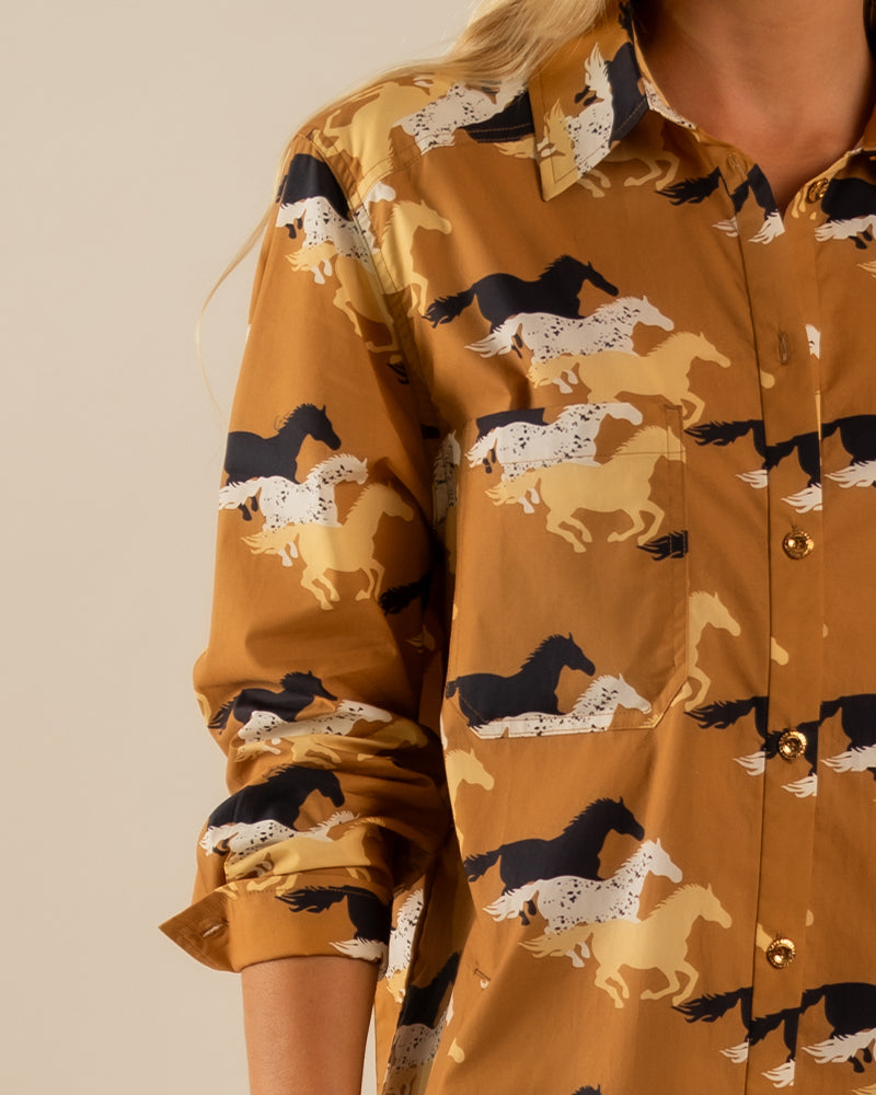 Preslie Poplin Shirt Dress All Over Wild Horses Pattern