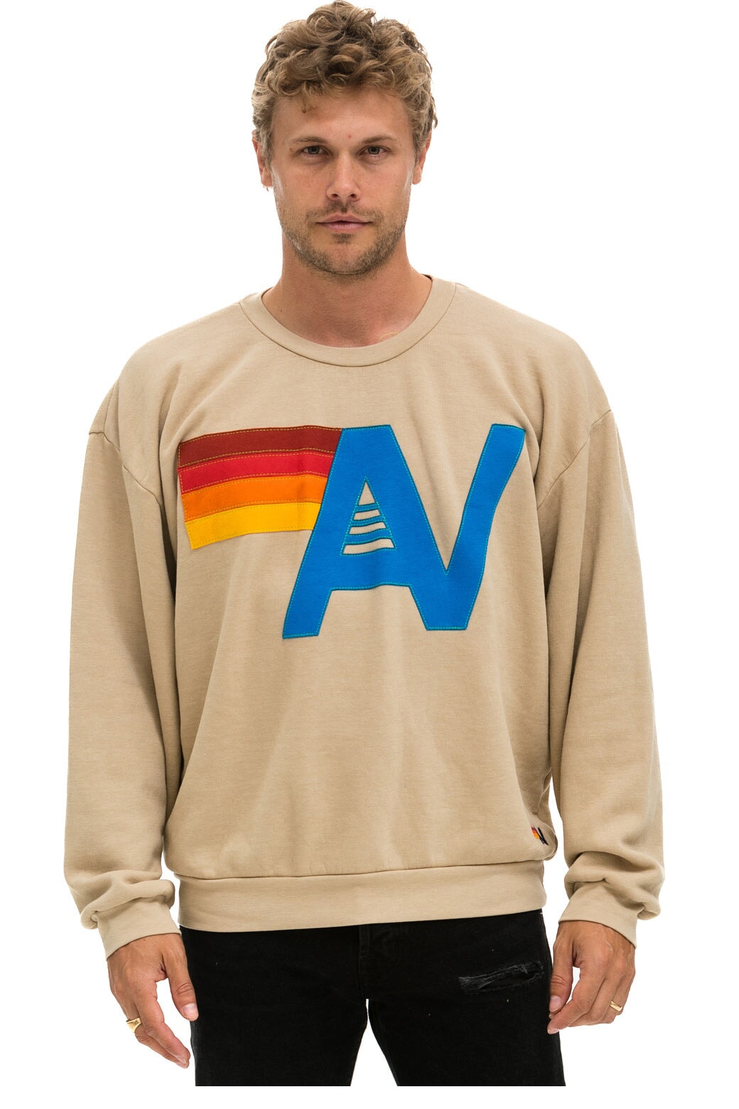 LOGO STITCH RELAXED CREW SWEATSHIRT - SAND