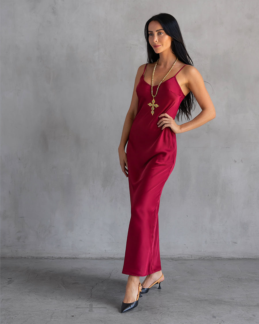 wine satin slip dress Valentina Wine Cowl Neck Mulberry Silk Dress SILKROSE