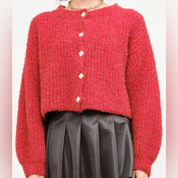 Rachel Red Knit Sweater Cardigan