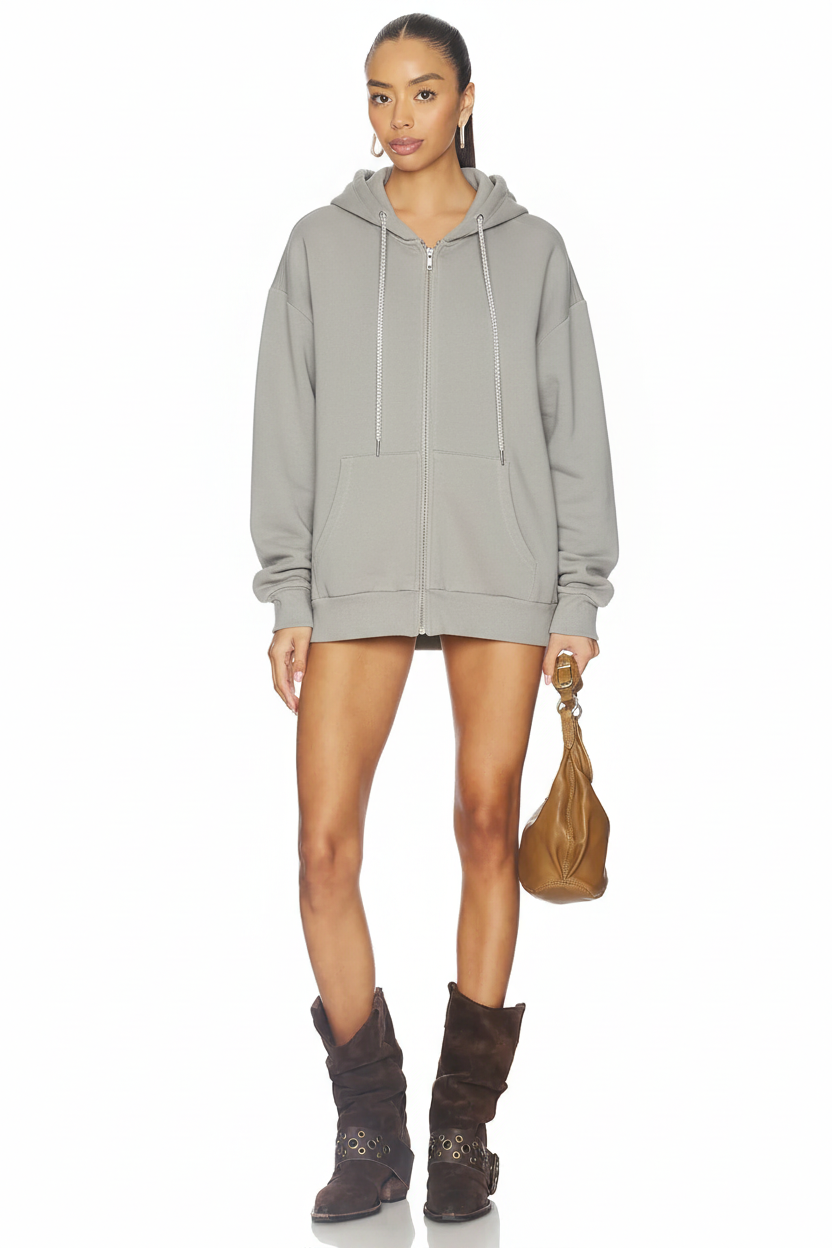 Model in Grey Hoodie