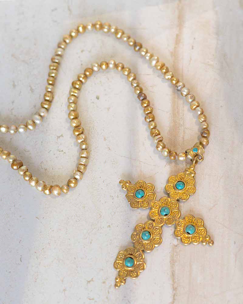 Turquoise Cross Pendant Necklace