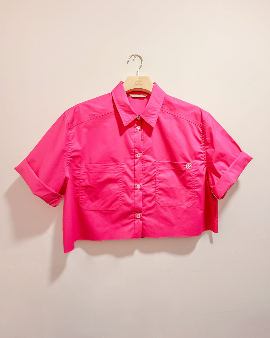 Basic Preslie Poplin Cropped Shirt Magenta