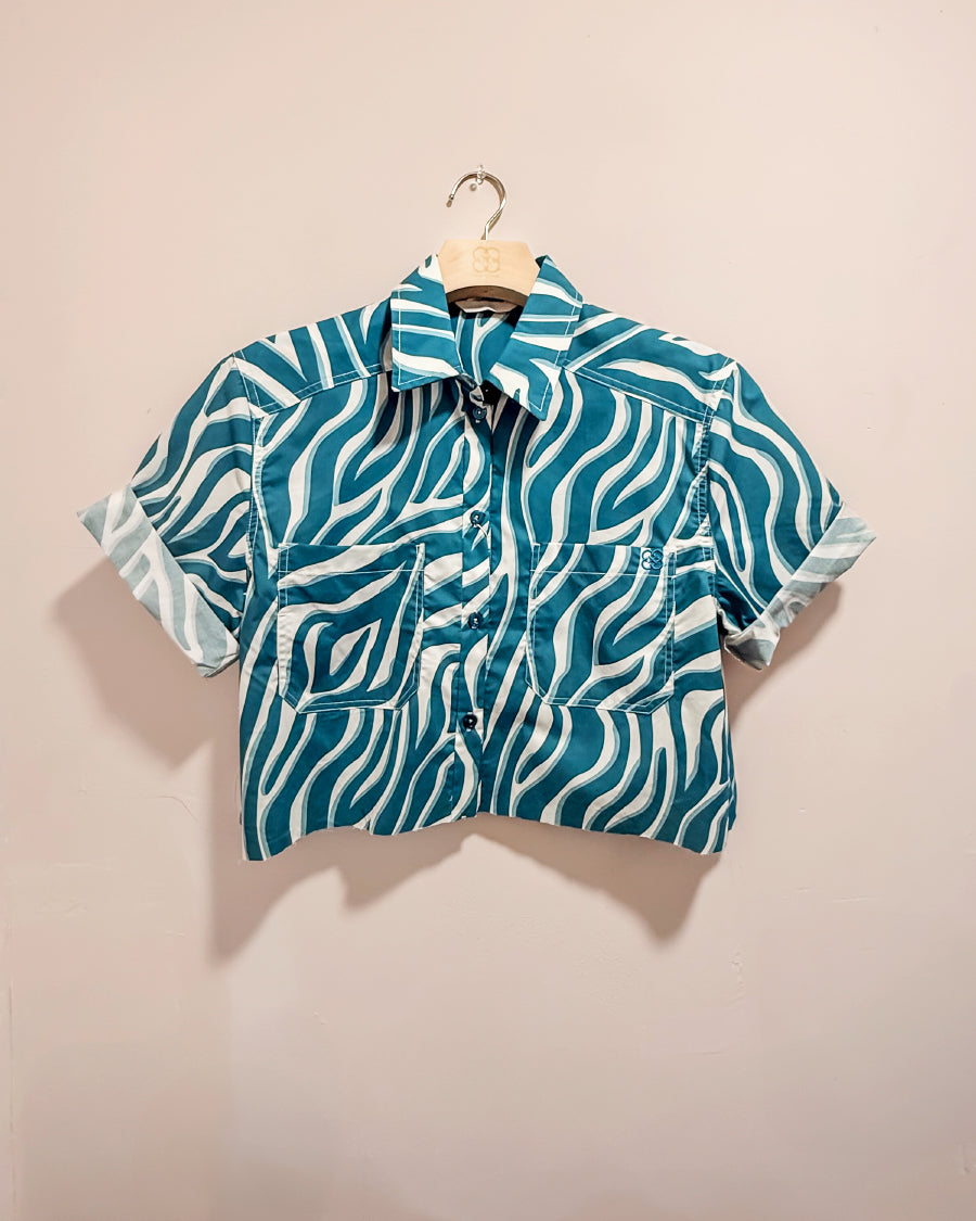 Basic Preslie Poplin Cropped Shirt Shaded Zebra