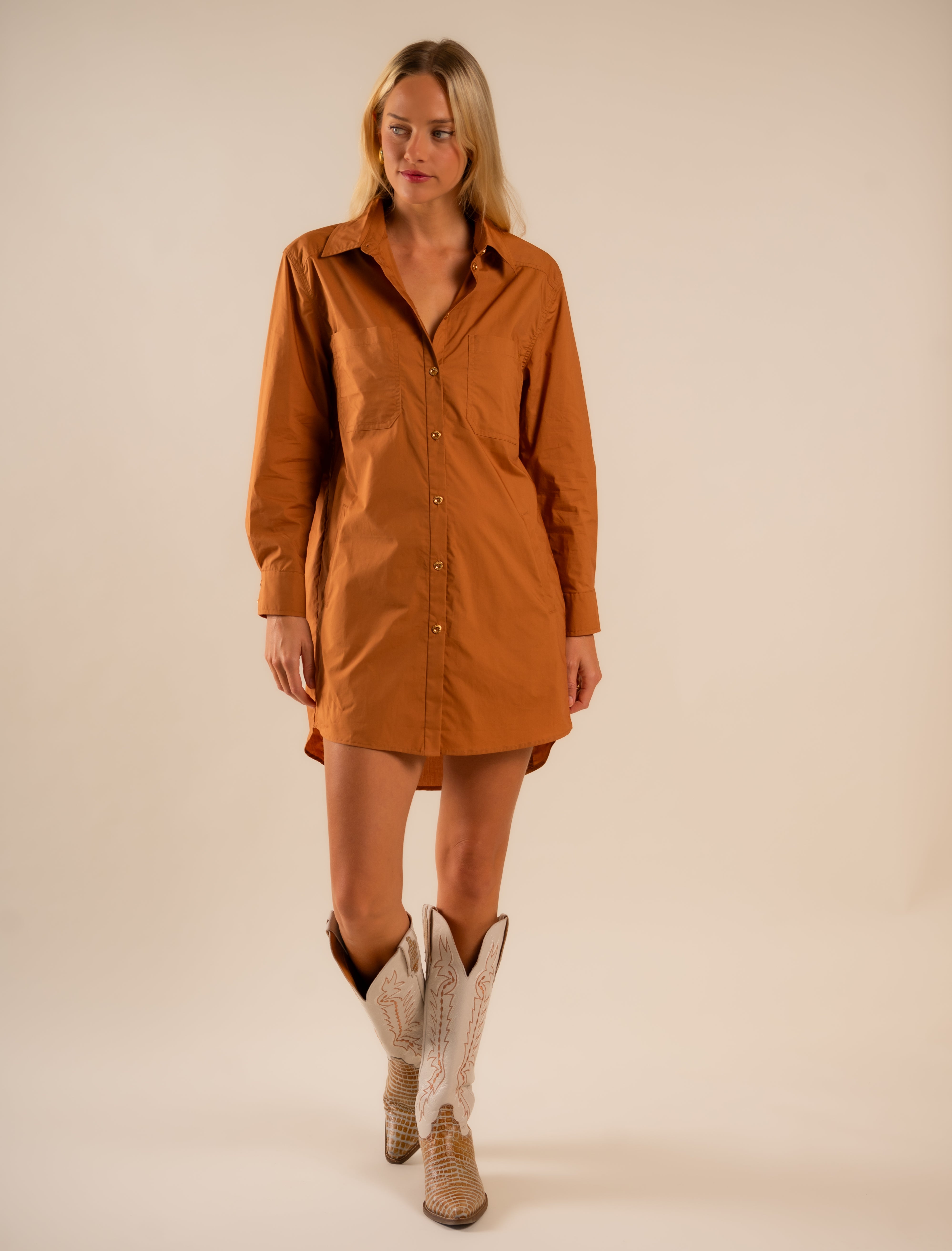 Basic Preslie Poplin Shirt Dress Terracotta 5
