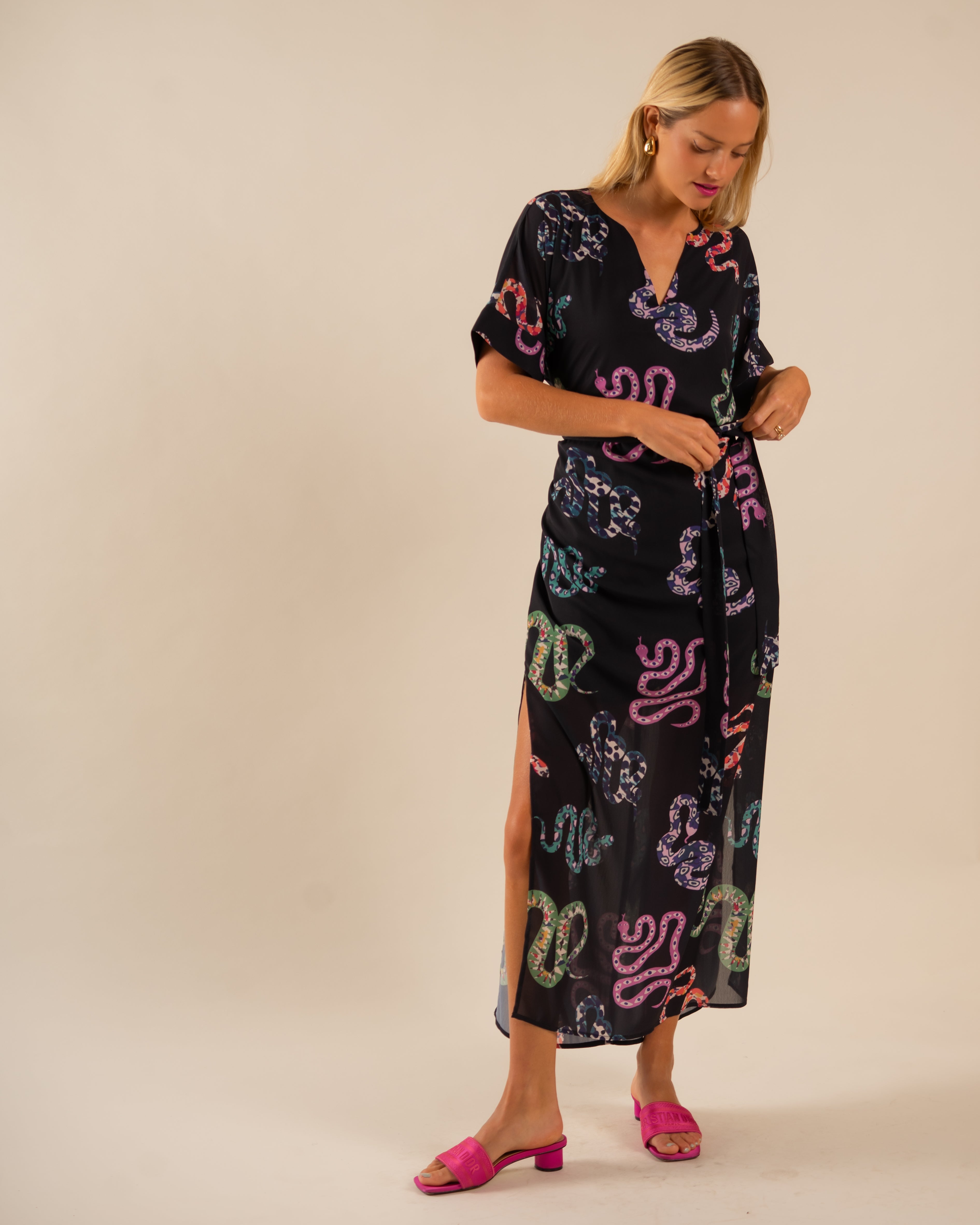 Beatrice Kaftan Dress All Over Snake Pattern 6