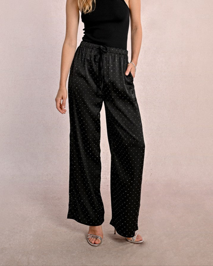 RHINESTONE SATIN PANTS