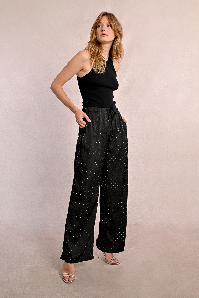 RHINESTONE SATIN PANTS