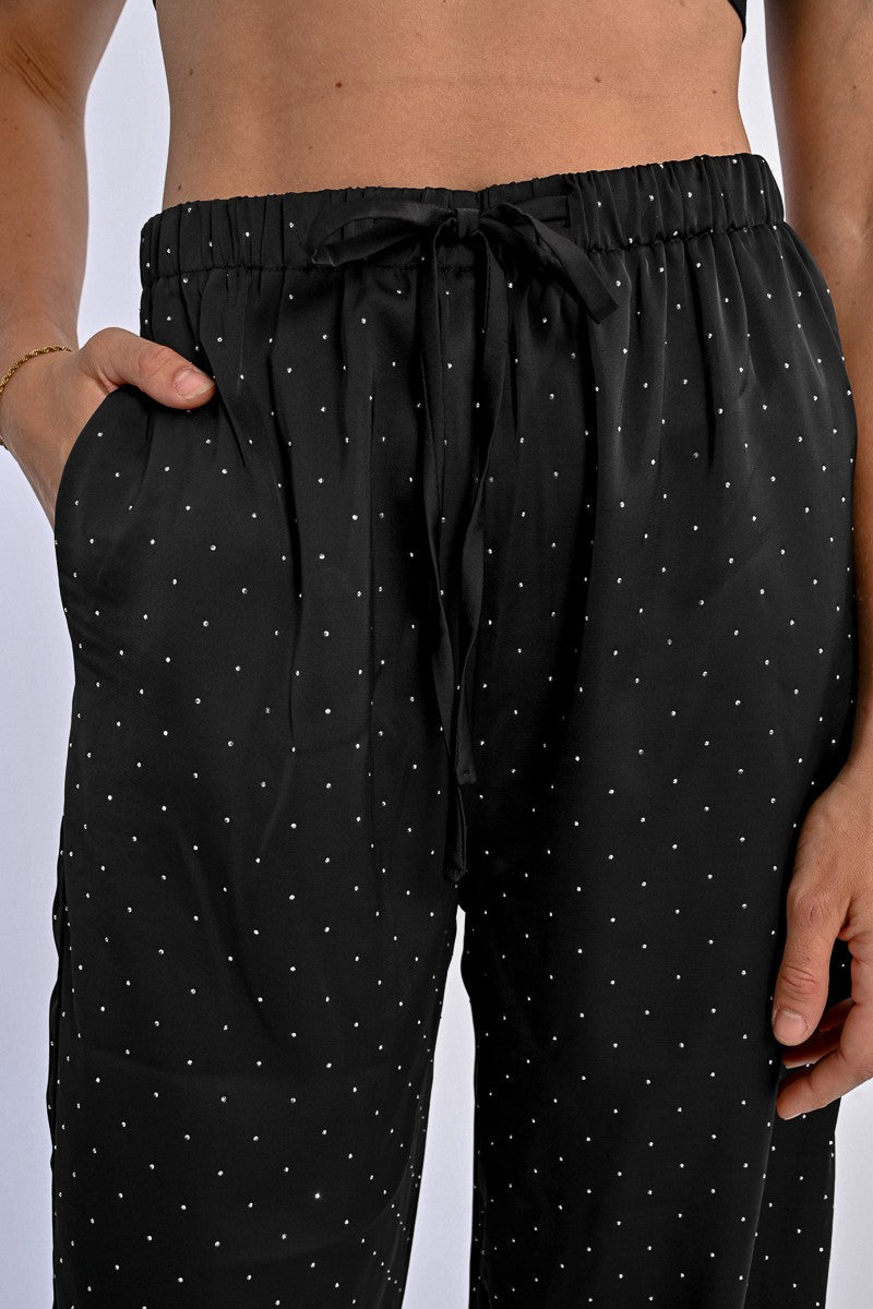 RHINESTONE SATIN PANTS
