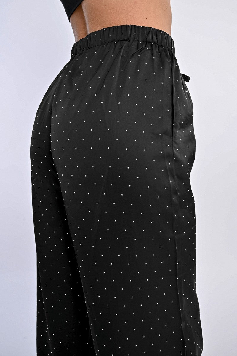 RHINESTONE SATIN PANTS