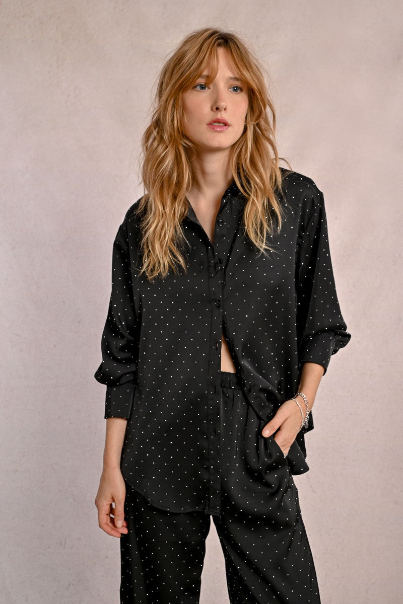 SATIN BLOUSE WITH RHINESTONES