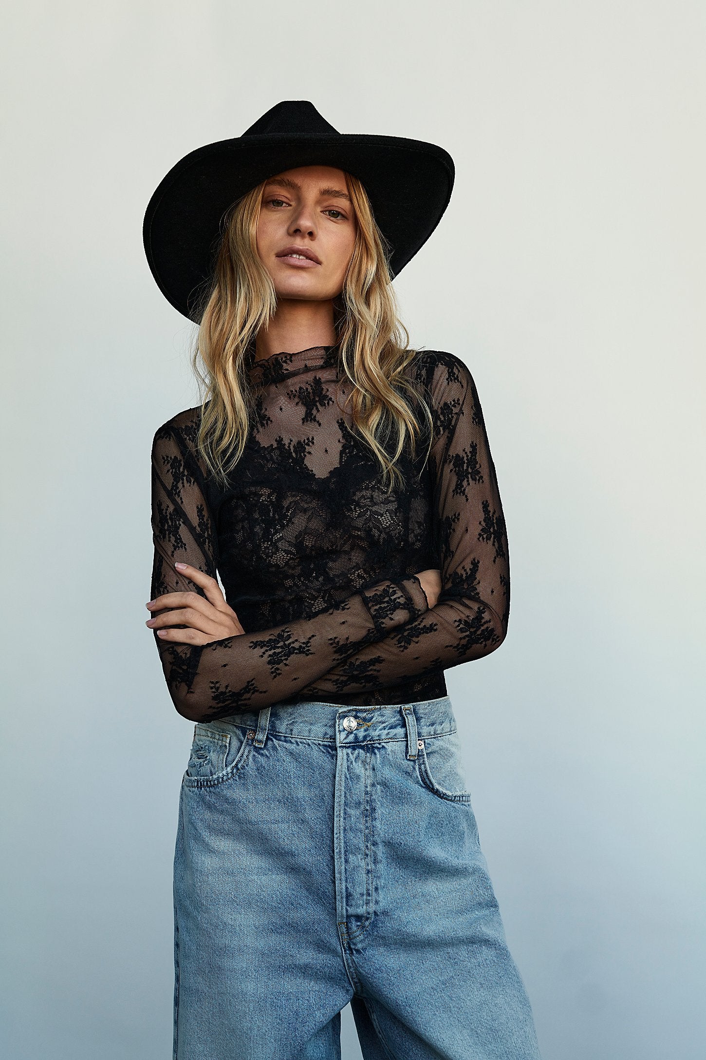 FLORAL EMBROIDERY LACE MESH LAYERING TOP